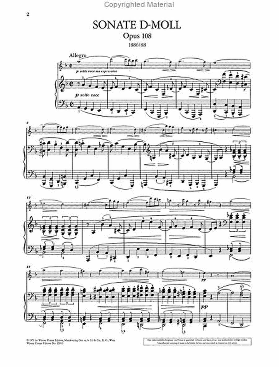 Sonata for Piano and Violin, D minor, Op. 108