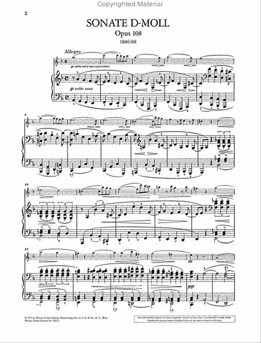 Sonata for Piano and Violin, D minor, Op. 108 Violin Solo scores gallery preview page 2