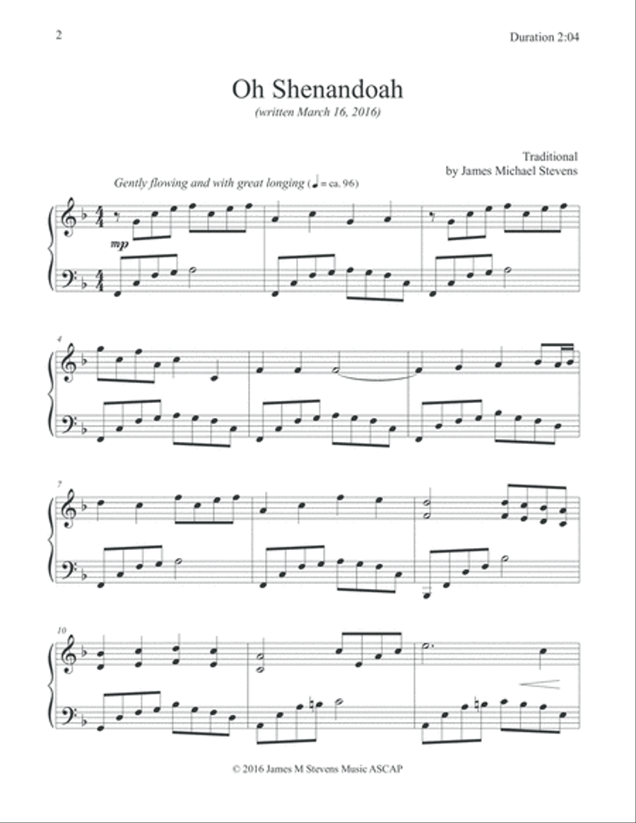 Oh Shenandoah Piano Solo scores gallery preview page 2