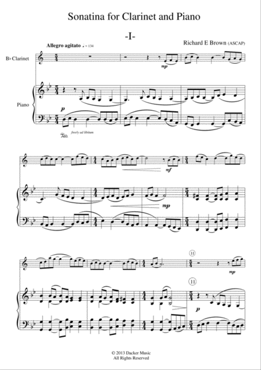 Sonatina for Clarinet and Piano Clarinet Solo scores gallery preview page 3