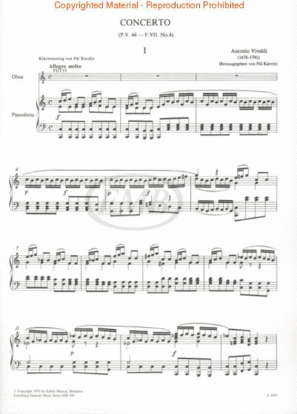 Concerto in C Major for Oboe, Strings, and Continuo, RV 451 by Antonio Vivaldi Piano Accompaniment - Sheet Music