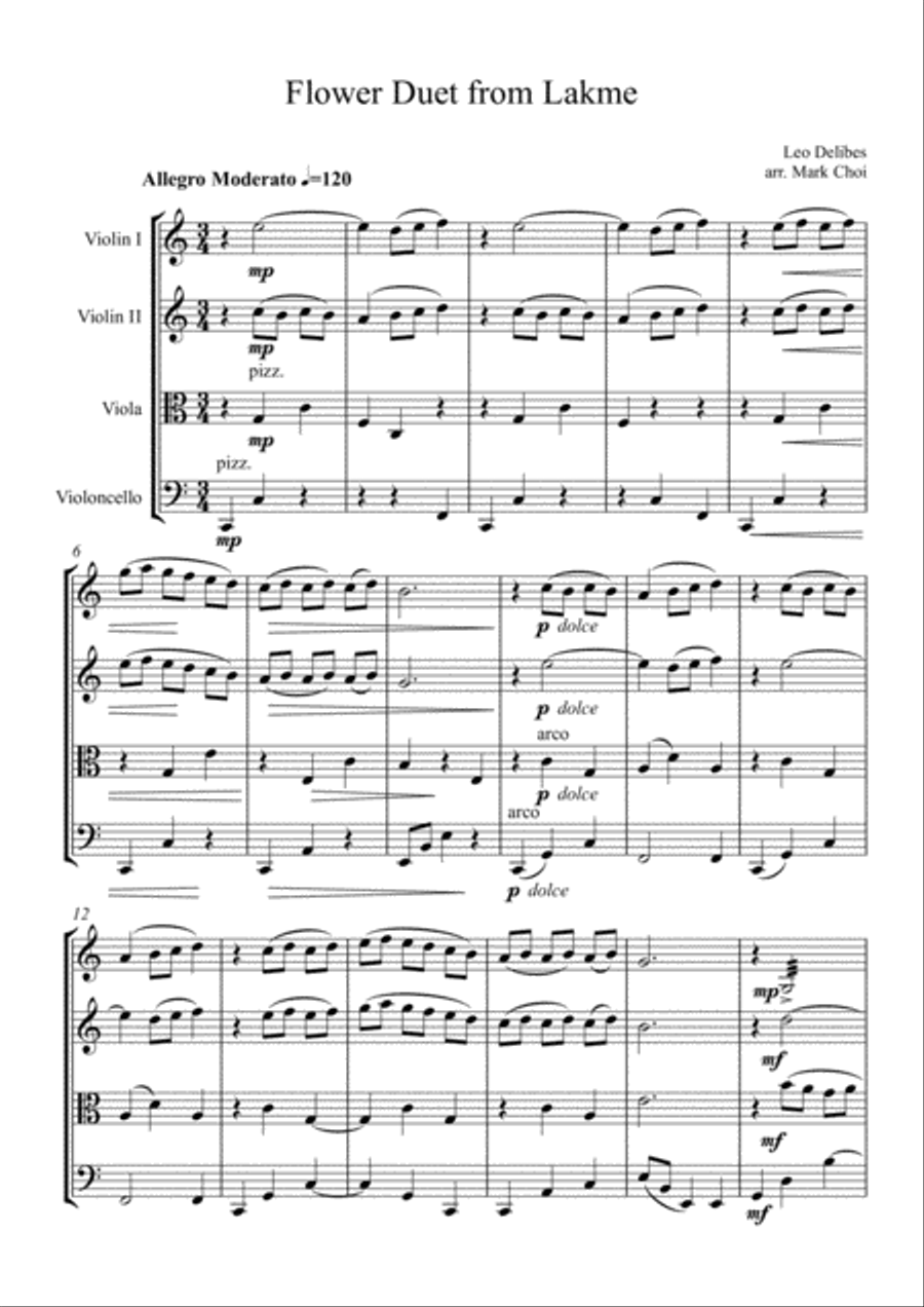Flower Duet - Lakme (String Quartet) String Quartet scores gallery preview page 1