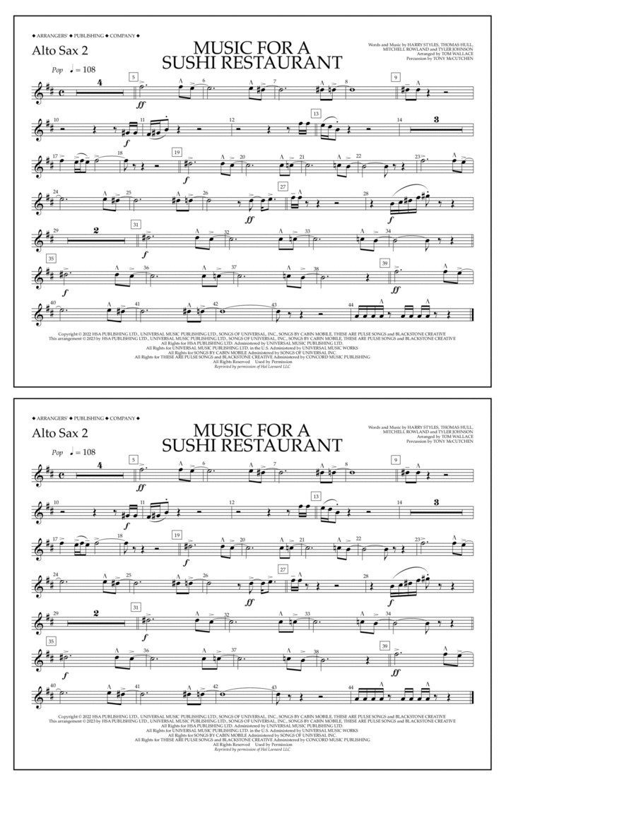 Music For A Sushi Restaurant (arr. Tom Wallace) - Alto Sax 2 Marching Band scores gallery preview page 1
