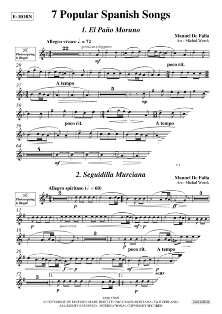 7 Popular Spanish Songs Horn scores gallery preview page 3