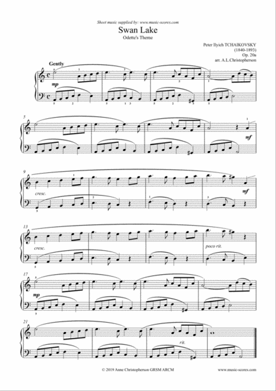 Swan Lake - Odette's Theme - Piano Piano Solo scores gallery preview page 1
