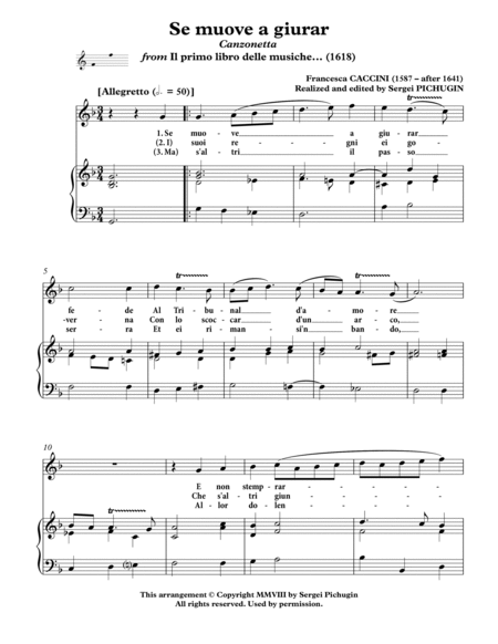 CACCINI Francesca: Se muove a giurar, canzonetta, arranged for Voice and Piano (G minor) image number null