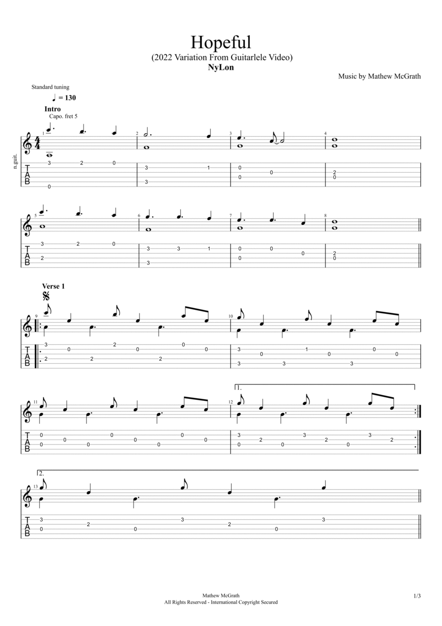 Hopeful Guitar Solo scores gallery preview page 1