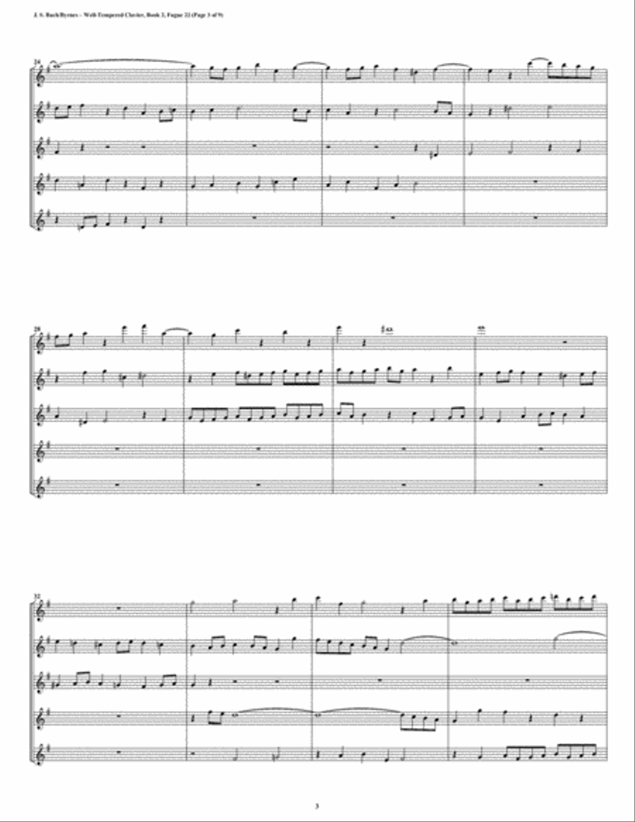 Fugue 22 from Well-Tempered Clavier, Book 2 (Clarinet Quintet) Clarinet Quintet scores gallery preview page 3