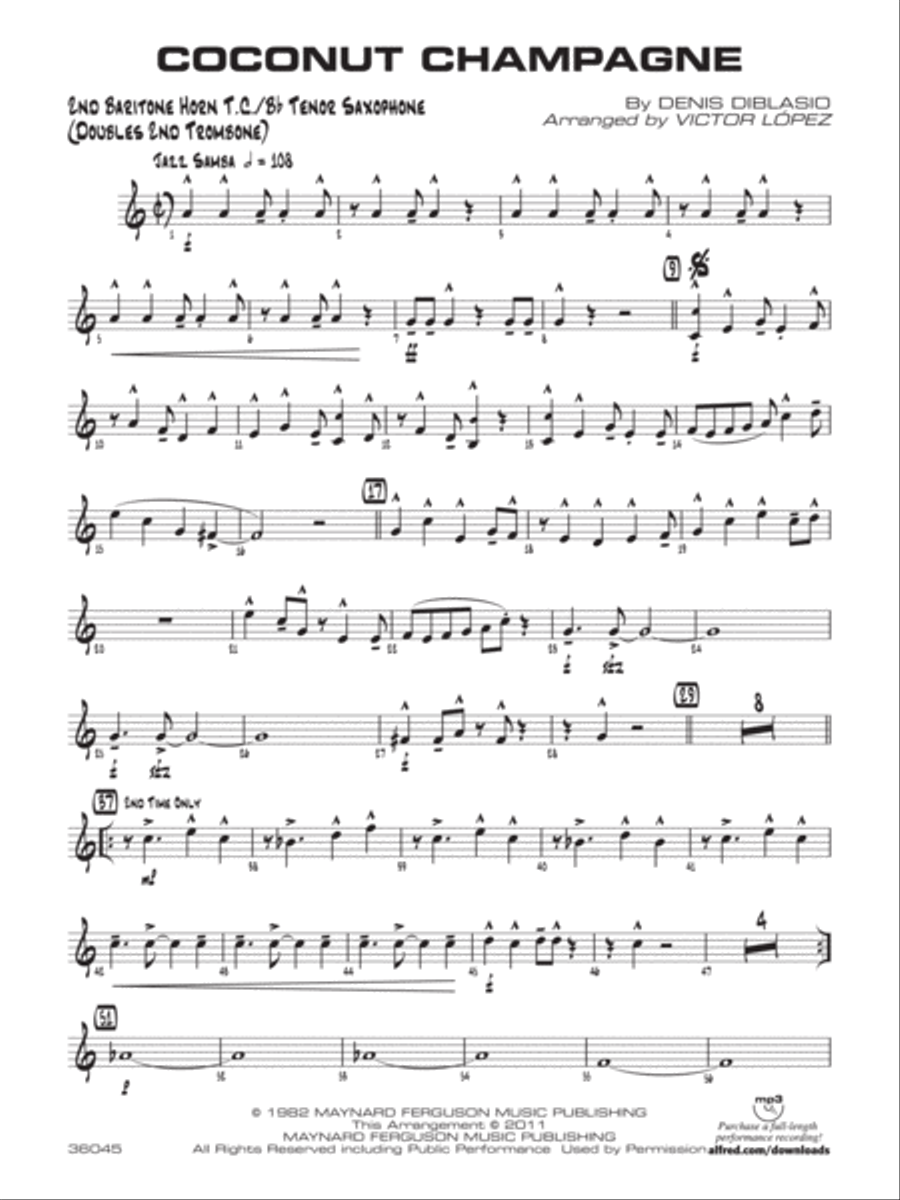 Coconut Champagne: 2nd Baritone T.C. Jazz Ensemble scores gallery preview page 1