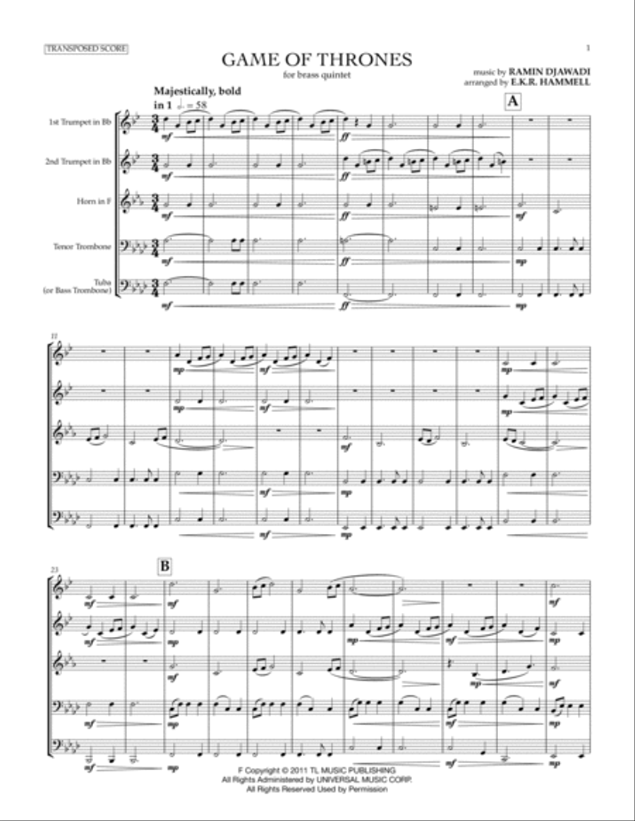 Game Of Thrones Brass Ensemble scores gallery preview page 5