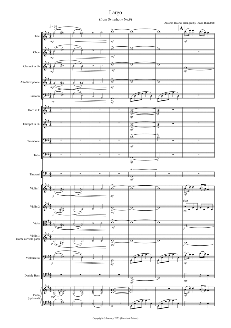 Largo (from the New World Symphony) for School Orchestra Full Orchestra scores gallery preview page 1