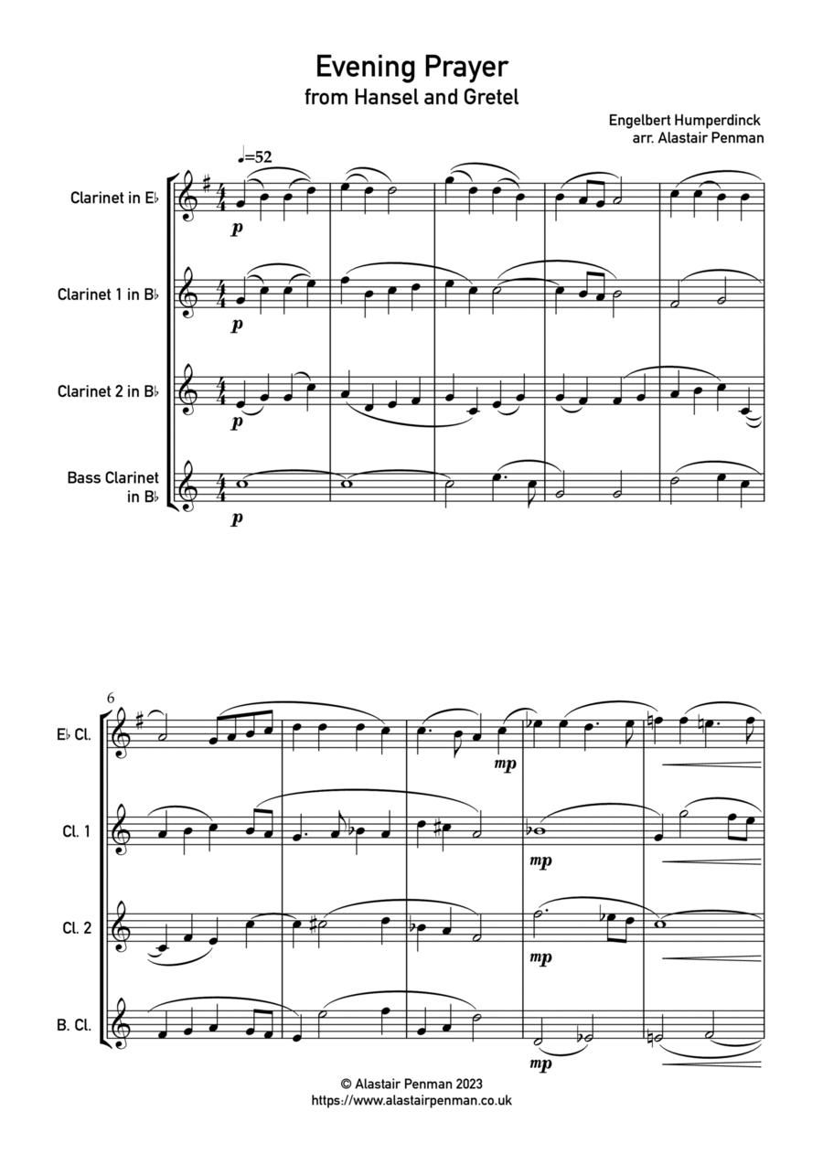 Evening Prayer from Hansel and Gretel (clarinet quartet) Clarinet Quartet scores gallery preview page 1