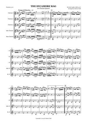 The Sycamore Rag for Clarinet Quintet