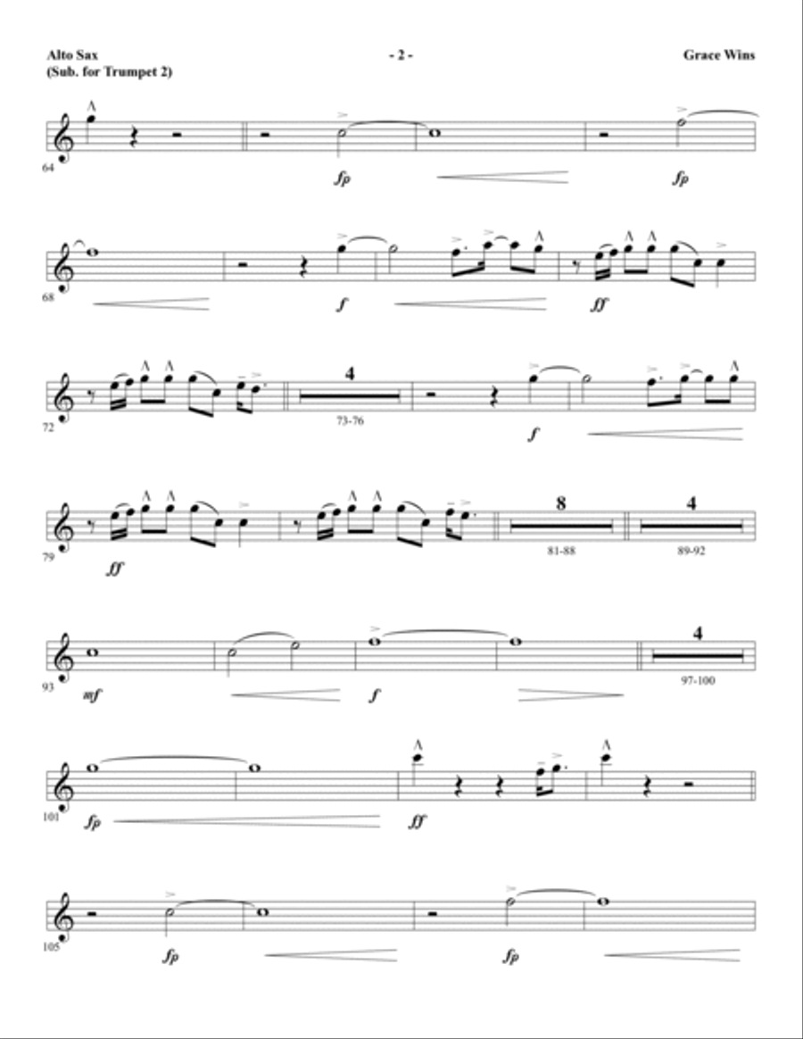 Grace Wins - Alto Sax (sub. Trumpet 2) Choir scores gallery preview page 2