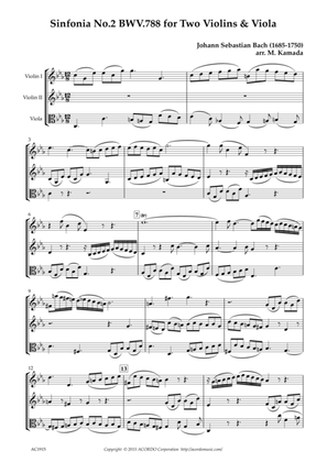 Sinfonia No.2 BWV.788 for Two Violins & Viola