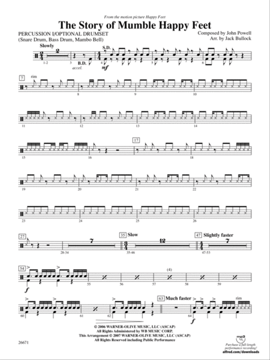 The Story of Mumble Happy Feet: 1st Percussion Full Orchestra scores gallery preview page 1