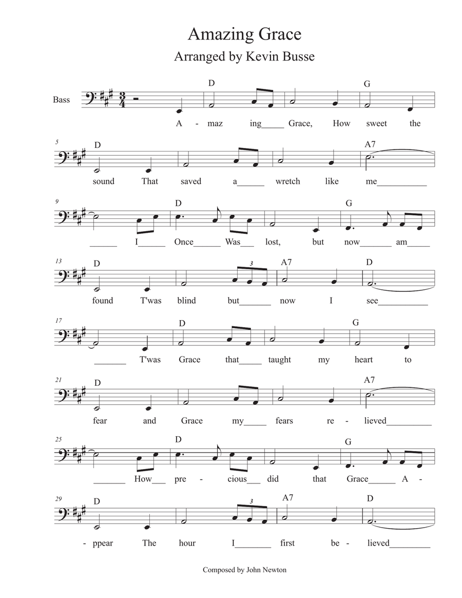 Amazing Grace - Bass Voice Unison Choir scores gallery preview page 1