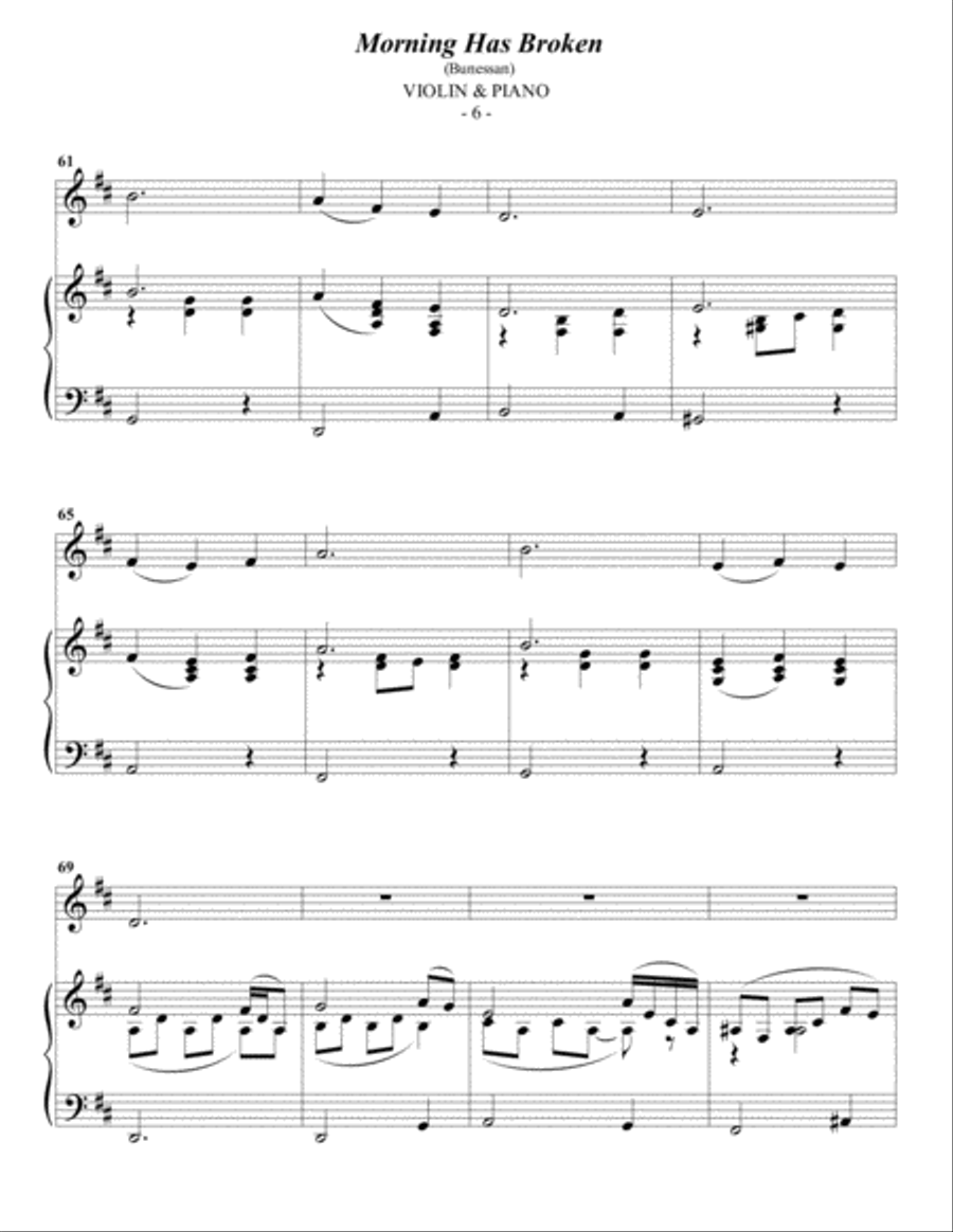 Morning Has Broken Violin Solo scores gallery preview page 6