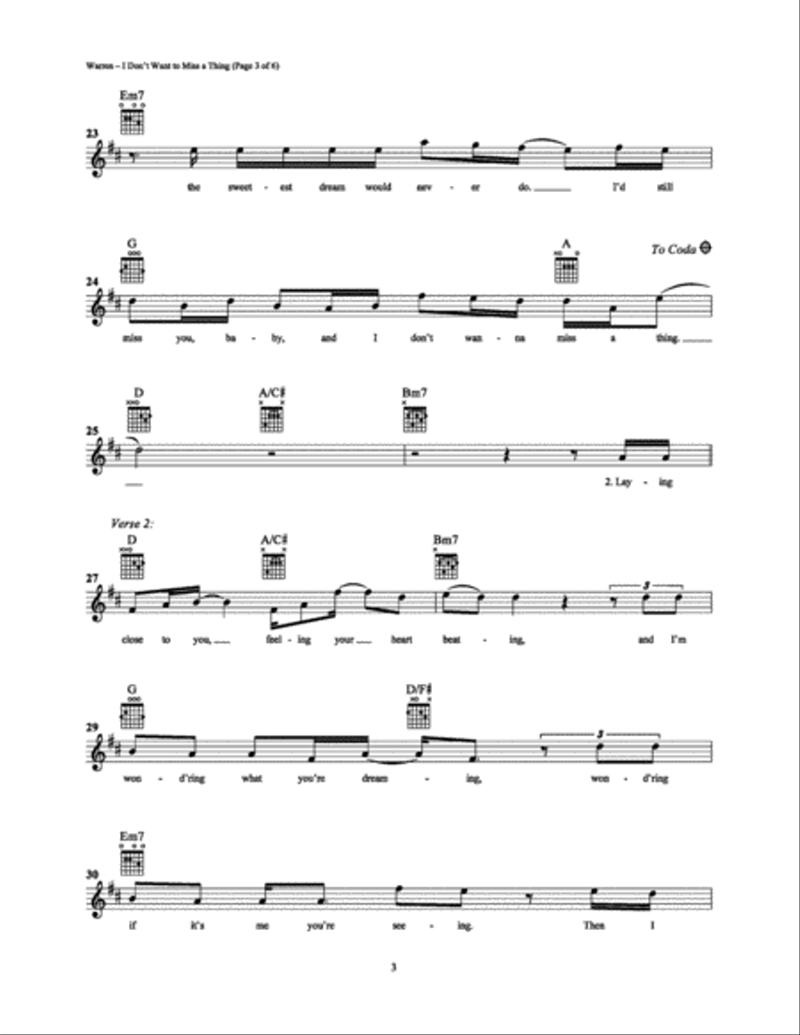I Don't Want To Miss a Thing Easy Guitar scores gallery preview page 3