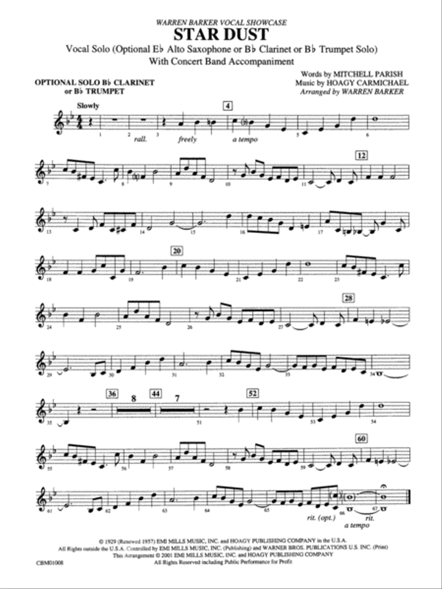 Star Dust: Solo Clarinet Concert Band scores gallery preview page 1