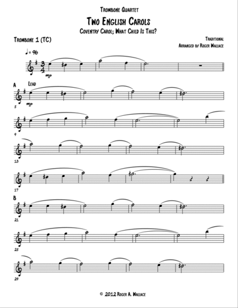 Two English Carols (Coventry Carol; What Child Is This?) - Trombone Quartet Brass Quartet scores gallery preview page 6