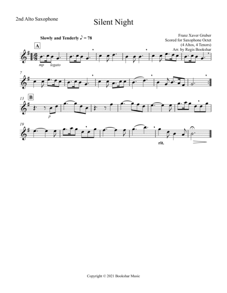 Silent Night (Bb) (Saxophone Octet - 4 Alto, 4 Tenor)