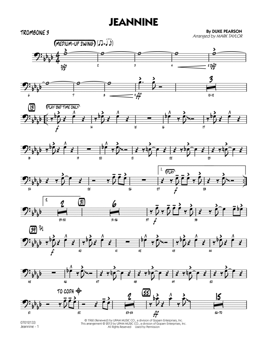 Jeannine - Trombone 3 Jazz Ensemble scores gallery preview page 1