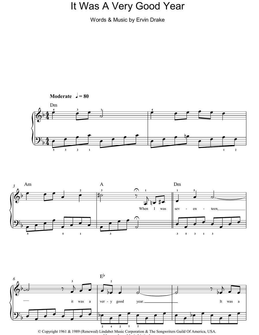 It Was A Very Good Year Easy Piano scores gallery preview page 1