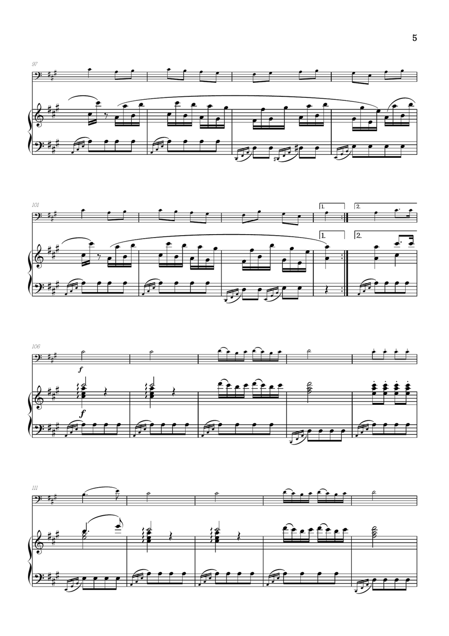 Rondo Alla Turca (Turkish March) • cello sheet music with piano accompaniment Piano scores gallery preview page 5