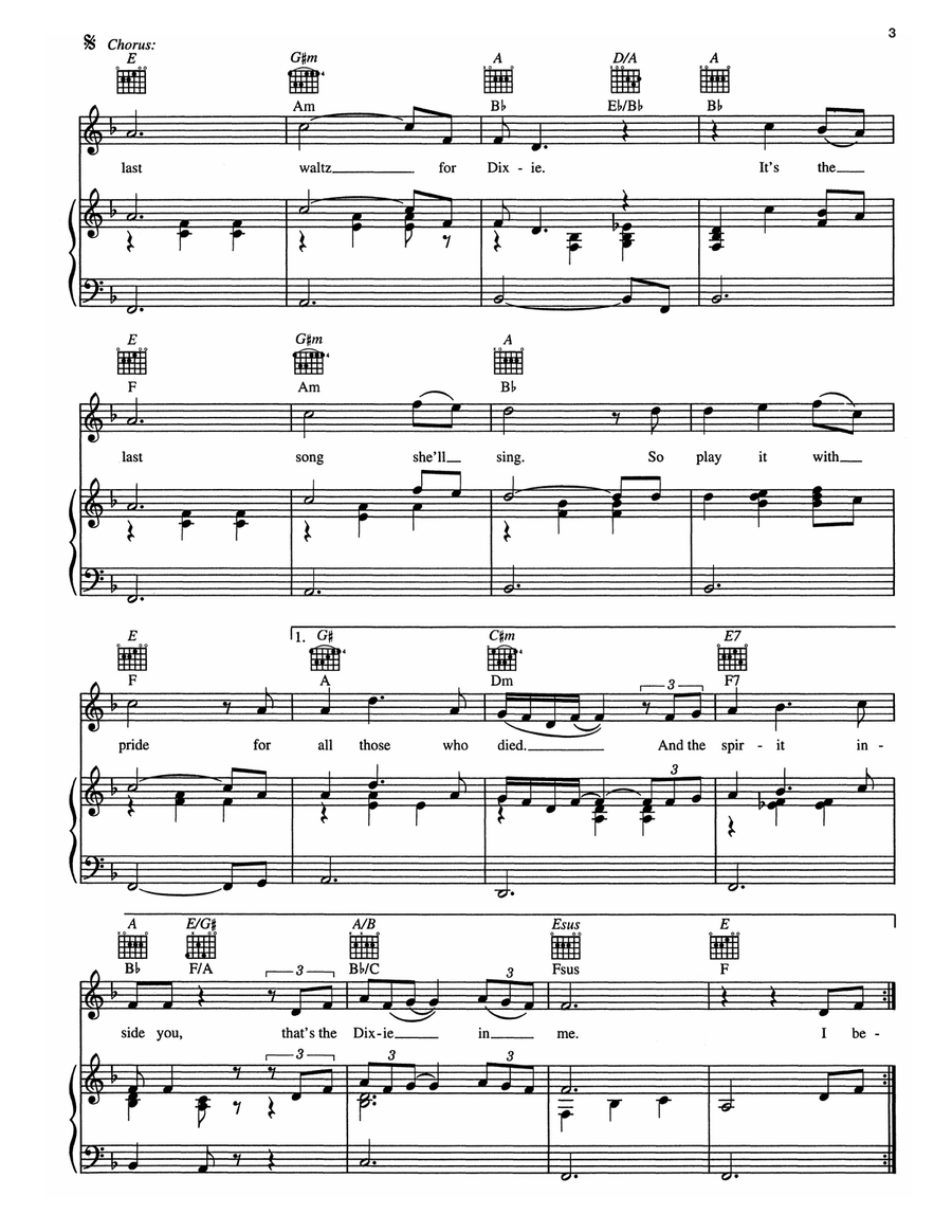 The Last Waltz For Dixie Piano, Vocal, Guitar scores gallery preview page 3