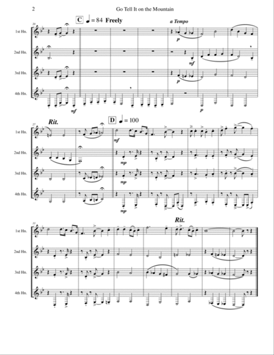 Go Tell It on the Mountain (Horn Quartet) Brass Quartet scores gallery preview page 2