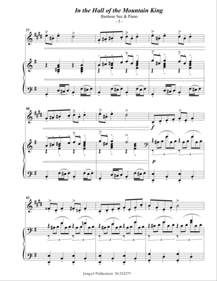 Grieg: Hall of the Mountain King from Peer Gynt Suite for Baritone Sax & Piano Baritone Saxophone scores gallery preview page 6