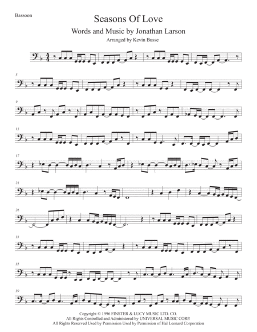 Seasons Of Love Bassoon Solo scores gallery preview page 1