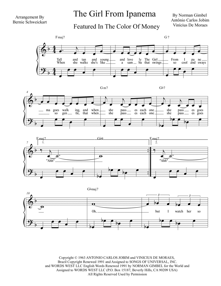 The Girl From Ipanema (garôta De Ipanema) Piano, Vocal, Guitar scores gallery preview page 1