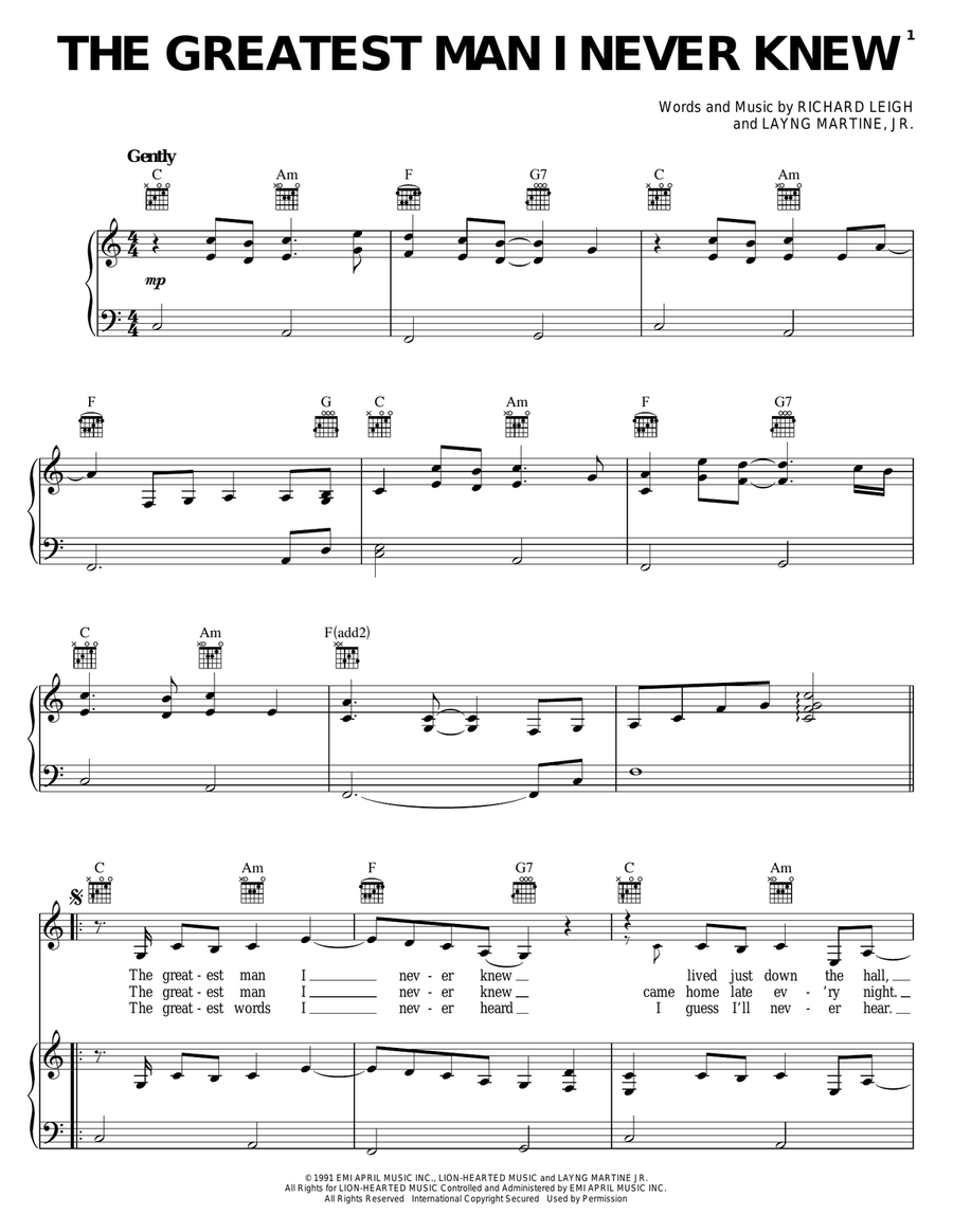 The Greatest Man I Never Knew Piano, Vocal, Guitar scores gallery preview page 1