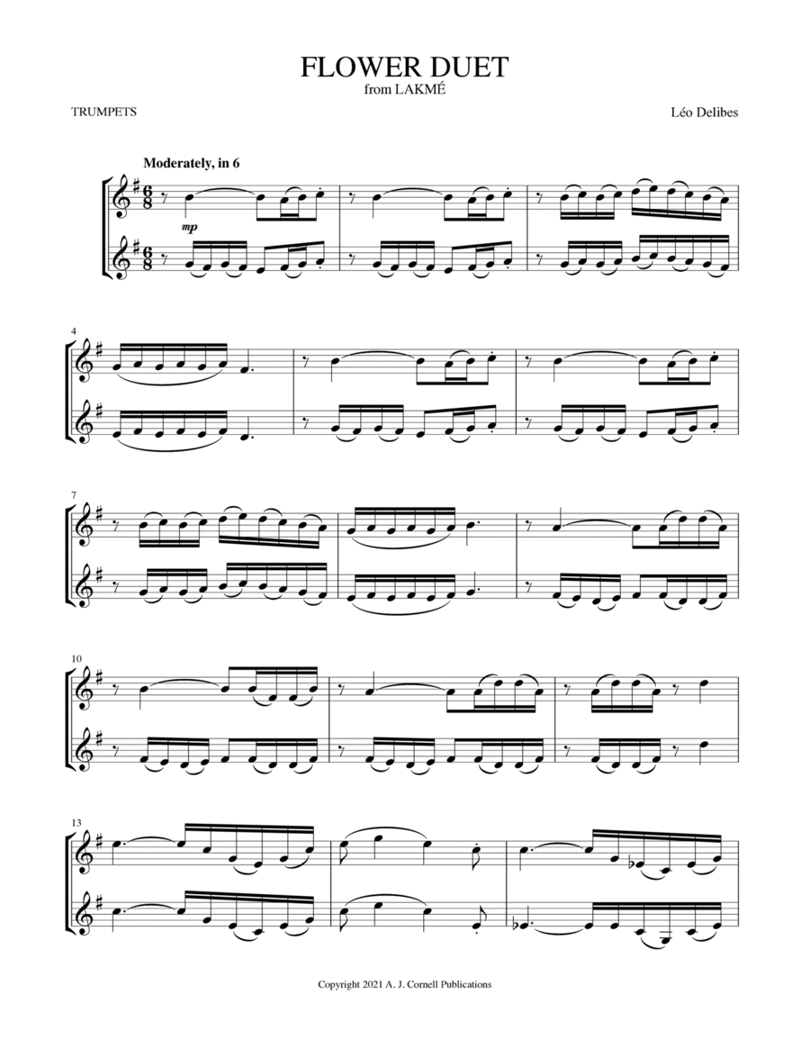 Flower Duet (from Lakmé) Trumpet Duet scores gallery preview page 1