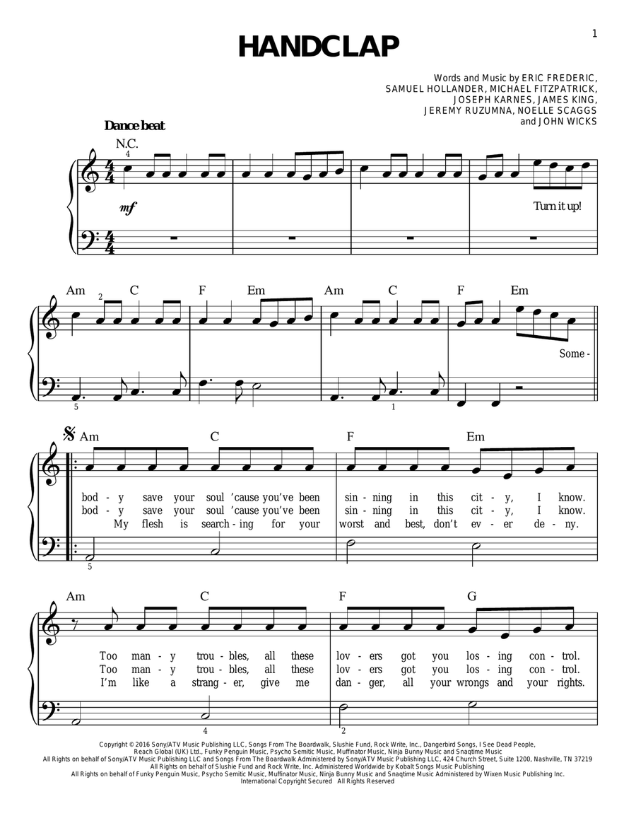 HandClap HandClap Easy Piano scores gallery preview page 1