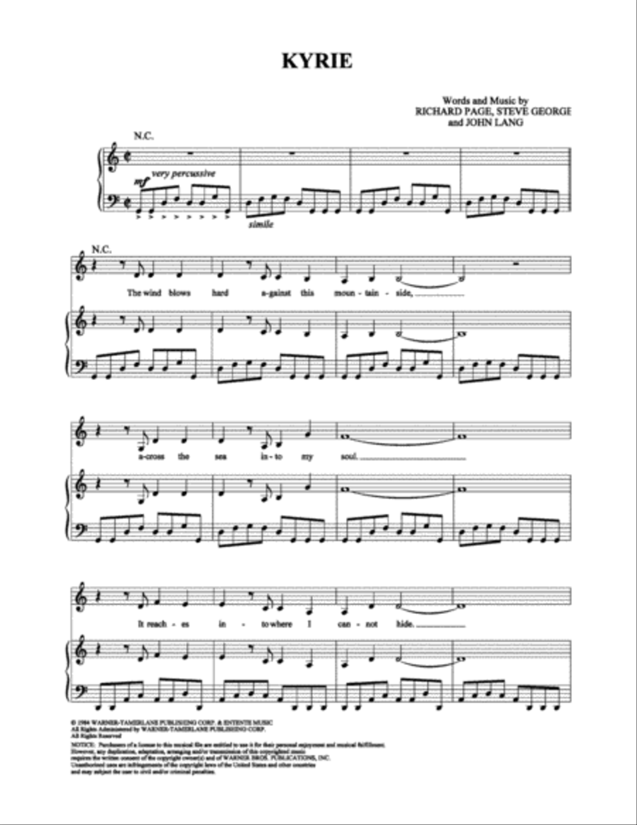 Kyrie Piano, Vocal, Guitar scores gallery preview page 1