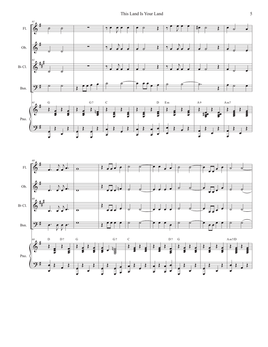 This Land Is Your Land Woodwind Quartet scores gallery preview page 5