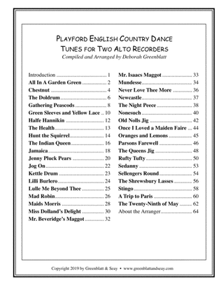 Playford English Country Dance Tunes for Two Alto Recorders