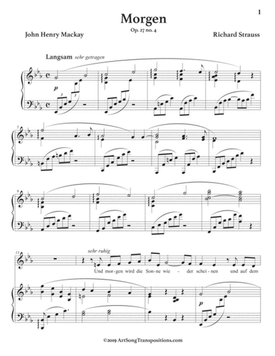 Morgen, Op. 27 no. 4 (in 3 low keys: E-flat, D, D-flat major)