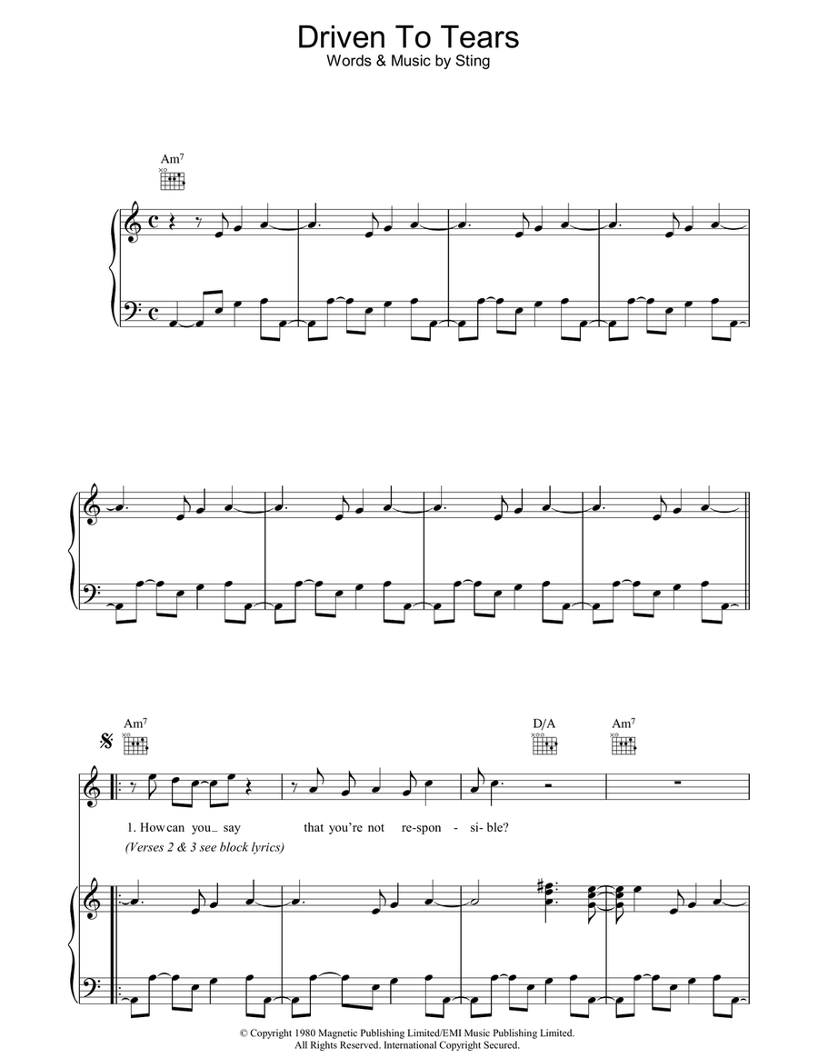 Driven To Tears Piano, Vocal, Guitar scores gallery preview page 1
