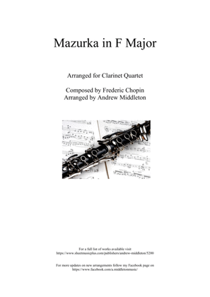 Book cover for Mazurka in F Major arranged for Clarinet Quartet