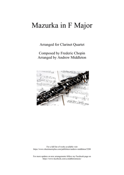 Mazurka in F Major arranged for Clarinet Quartet image number null