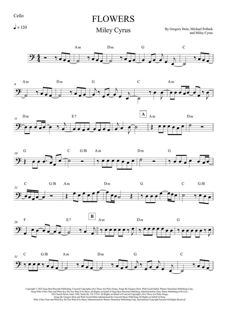 Flowers Cello Solo scores gallery preview page 1