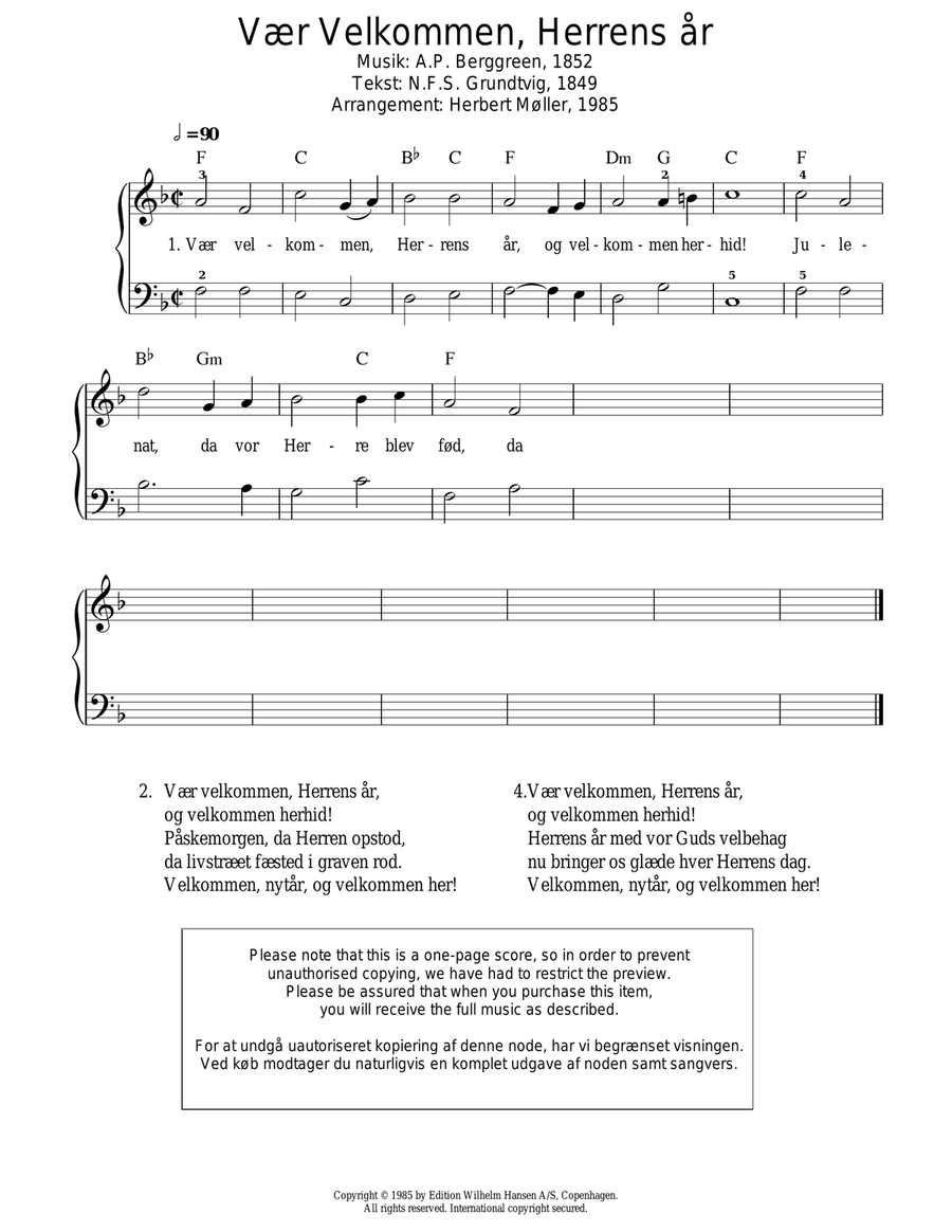 Vaer Velkommen, Herrens Ar Piano Solo scores gallery preview page 1