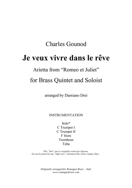 Je Veux Vivre (Romeo et Juliet) for Brass Quintet and Soloist image number null