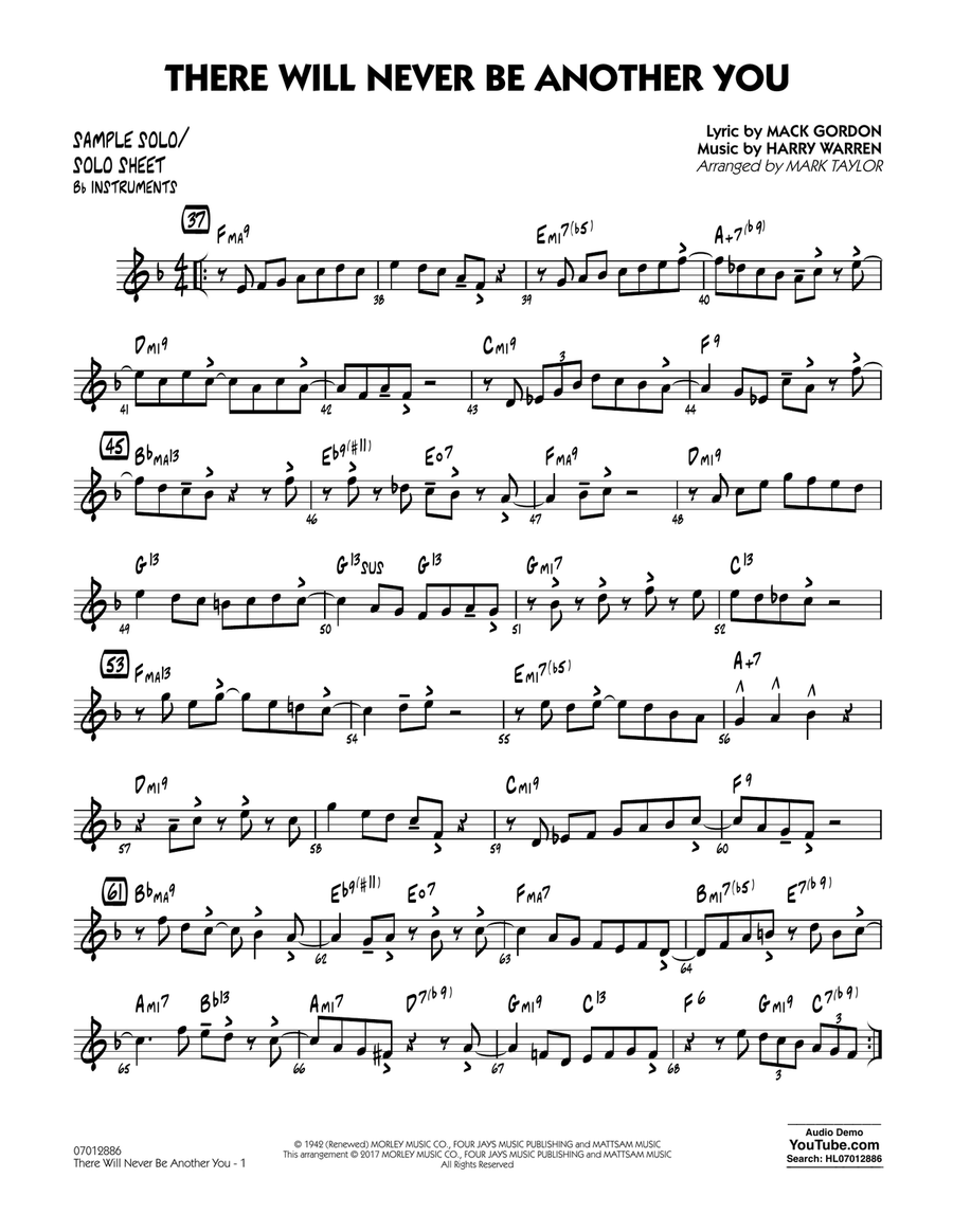 There Will Never Be Another You - Sample Solo/Solo Sheet Bb Inst Jazz Ensemble scores gallery preview page 1