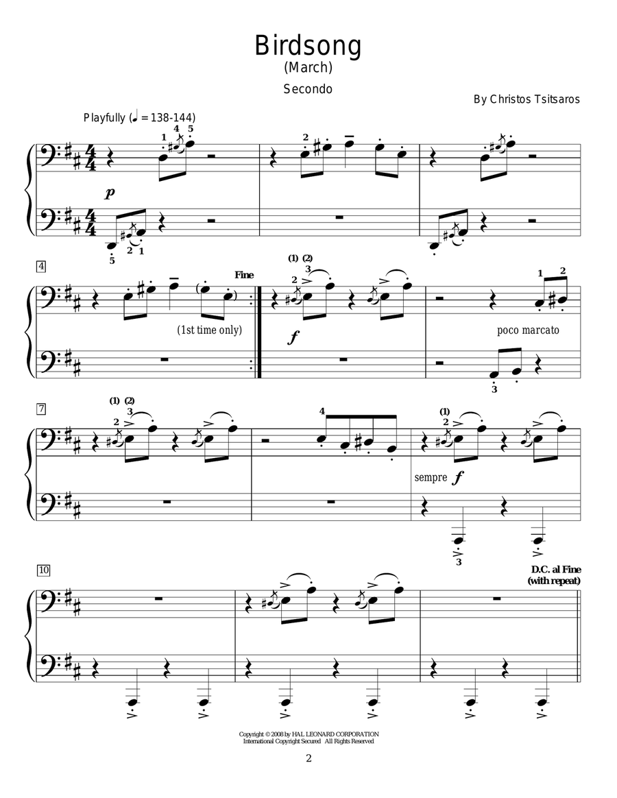 Birdsong (March) Piano Duet scores gallery preview page 1