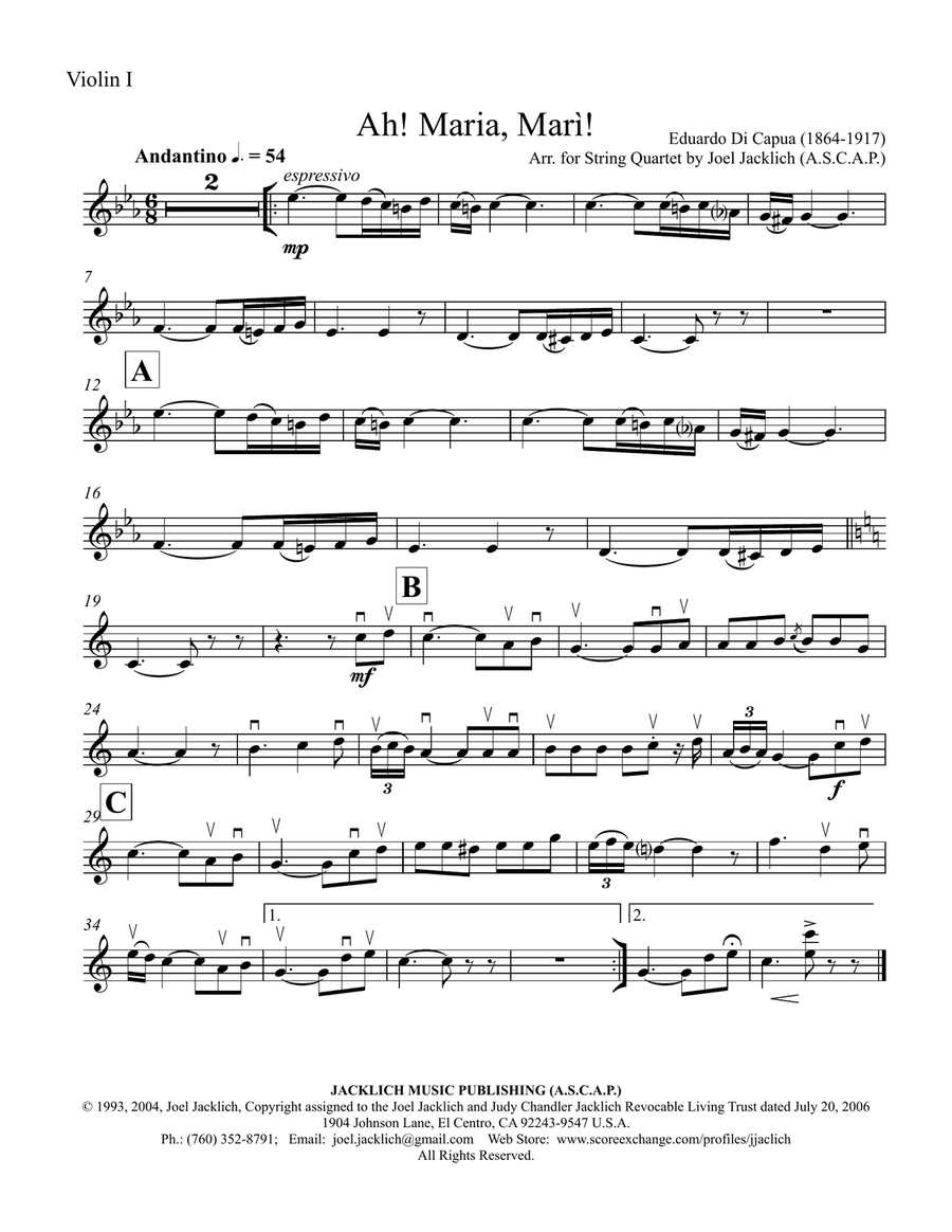Ah! Maria, Mari! String Quartet scores gallery preview page 4